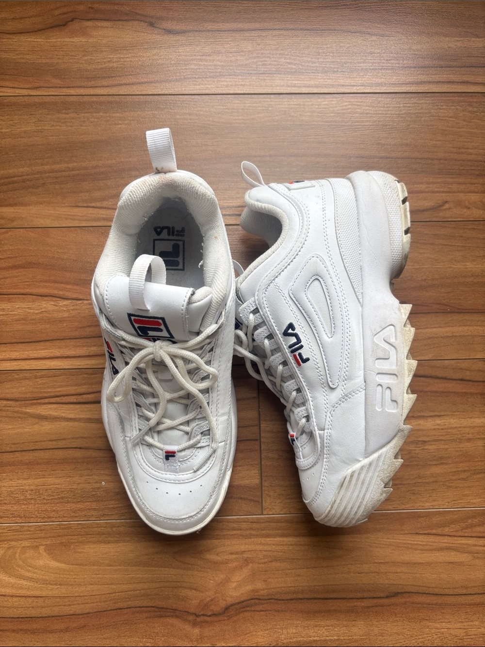 Fila White Leather Chunky Platform Sneakers with Logo Accents